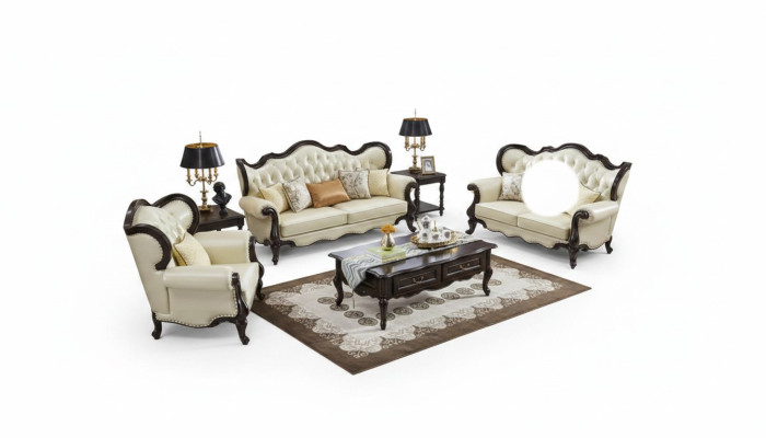 Grupa Zestaw sofowy 3+3+1 miejsce do siedzenia Luksusowa Sofa Fotel Sofy Skóra Klasyczny Zestaw