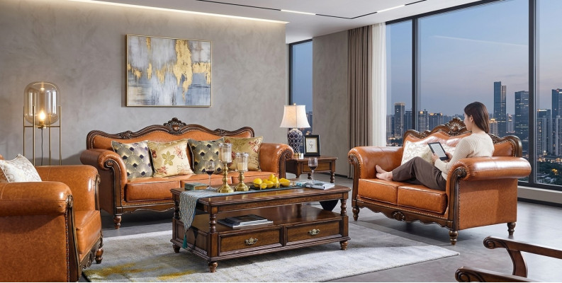 Pokój dzienny Ustawić Zestaw sofowy 3+2 Siedziba Kanapa Podkładka Sofa Luxury Meble Orange