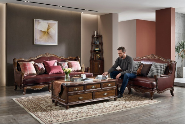 Empire USA Meble Antyk Style Skórzana Sofa 3+2 miejsce do siedzenia Zestaw sofowy Sofa