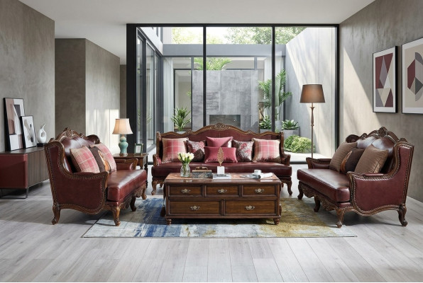 Empire USA Meble Antyk Style Skórzana Sofa 3+2 miejsce do siedzenia Zestaw sofowy Sofa