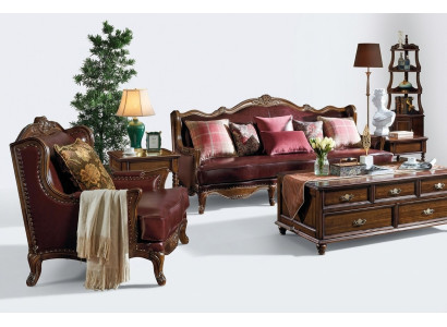 Klasyczny skórzany komplet Chesterfield Baroque Rokoko Zestaw sofowy 3+1