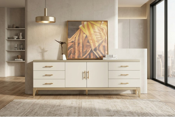 Kredens Designer Luxury Szafki Drewno Biały Komody Szafa