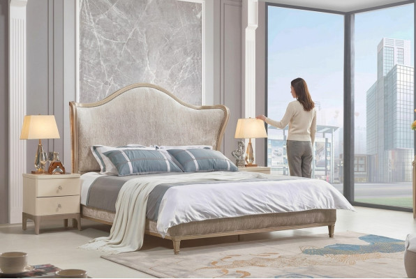 Design Luxury Double Silver łóżka Meble Sypialnia Łóżko Podkładka Materiał Włókienniczy