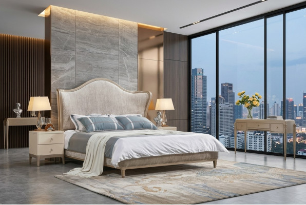 Design Luxury Double Silver łóżka Meble Sypialnia Łóżko Podkładka Materiał Włókienniczy