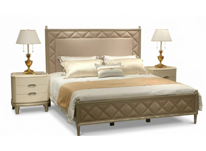 Sypialnia Łóżko Podkładka Design Meble Luxury Double Beige bed Skóra