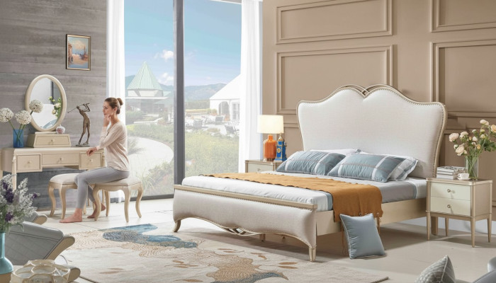 Łóżko Podkładka Design Luksusowe Łóżko Podwójne Biały 180x200cm Sypialnia Meble Nowe
