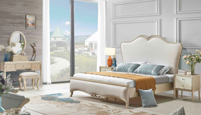 Łóżko Podkładka Design Luksusowe Łóżko Podwójne Biały 180x200cm Sypialnia Meble Nowe