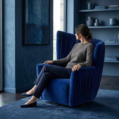 Fotel Luxury Design Meble Blue Modern Style Design Włókienniczy Salon Lounge Nowość