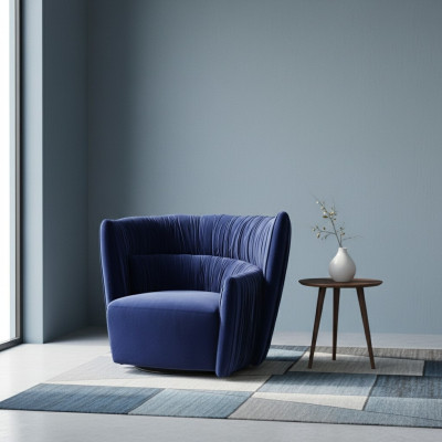 Fotel Jednomiejscowy Włoski Styl Podkładka Drewno Włókienniczy Prianera Luxury Blue