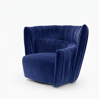 Fotel Jednomiejscowy Włoski Styl Podkładka Drewno Włókienniczy Prianera Luxury Blue