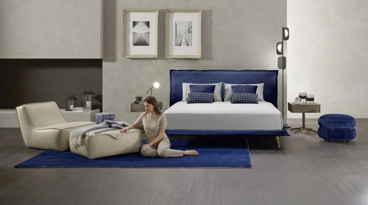 Podwójne łóżko rama łóżka Łóżko Drewno Sypialnia Blue Classic Prianera Nowość