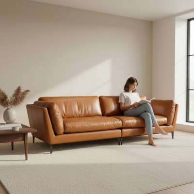 Sofa 3 miejsce do siedzenia Brązowa Luxury Design Meble Meble do Salonu Skóra Prianera Style Nowość