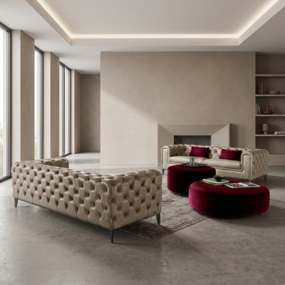 Luksusowy zestaw sofowy 3+3 w kolorze beżowym z Chesterfield