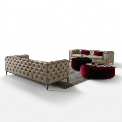 Luksusowy zestaw sofowy 3+3 w kolorze beżowym z Chesterfield