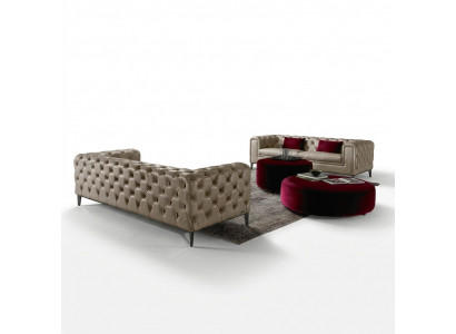 Luksusowy zestaw sofowy 3+3 w kolorze beżowym z Chesterfield