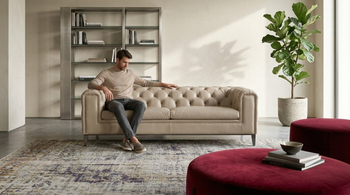 Sofa 3 Siedziba Salon Chesterfield Meble Design Luksusowy Włoski Styl Beżowy