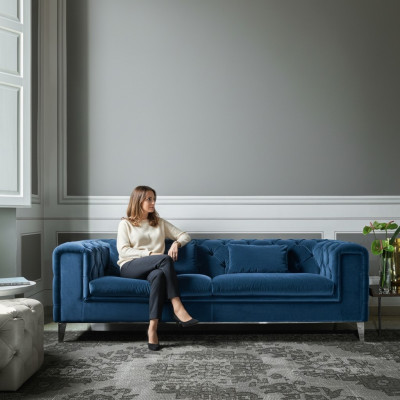 Sofa 3 miejsce do siedzenia Blue Luxury Włókienniczy Living Room Design Meble włoskie
