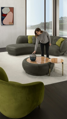 Włókienniczy Sofa 3 miejsce do siedzenia Podkładka Skóra Modern Relaks Siedziba Luxus Meble Narożnikowa kanapa Okrągłe