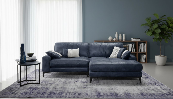 Narożnikowa kanapa Sofa Sofy do Salonu Skóra Luksusowy Styl L-Shape Nowoczesne Meble Niebieski Nowość
