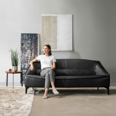Luksusowa trzyosobowa sofa 3 miejsce do siedzenia Sofy Siedziba Skóra Design Couch Meble Style Czarny
