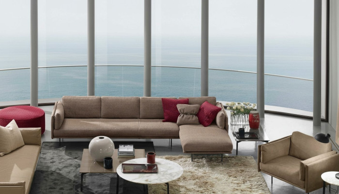 Brązowa Narożnikowa kanapa Sofa w kształcie litery L Couch Design Podkładka Modern Włókienniczy Living Room