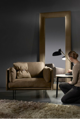 Design Fotel Szary Podkładka Skóra Nowoczesny Salon Luksusowe Drewno Meble Relaks Nowość