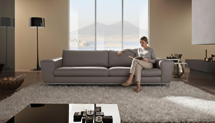 Nowoczesna kanapa Skóra Sofy Design Sofa Trzyosobowa Siedziba Szara Sofa 3 Siedziba Prianera