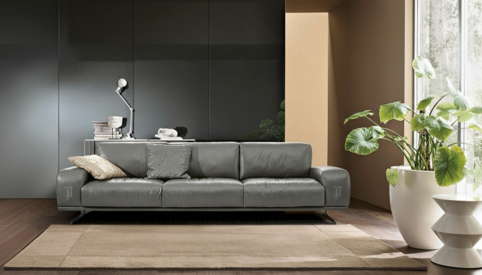 Sofa 3 Siedziba Luxury Meble Salon Skóra Sofa Trzyosobowa Szara Design Prianera
