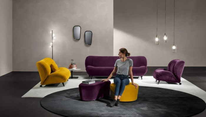 Nowoczesny Zestaw sofowy 3+2 miejsce do siedzenia Fotel x2 Stołek designerski komplet wypoczynkowy Stylowe meble do salonu