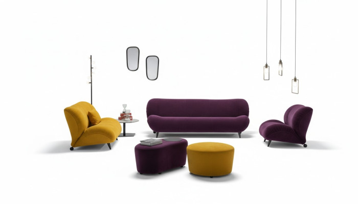 Nowoczesny Zestaw sofowy 3+2 miejsce do siedzenia Fotel x2 Stołek designerski komplet wypoczynkowy Stylowe meble do salonu