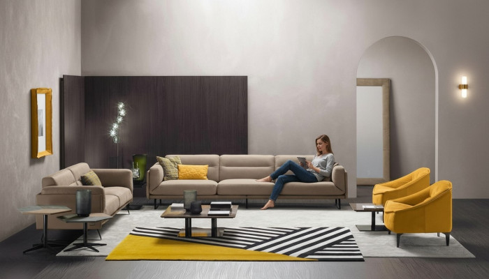 Kompletny zestaw wypoczynkowy Zestaw sofowy Sofa Beżowa 4+3 Siedziba Grupa Skóra