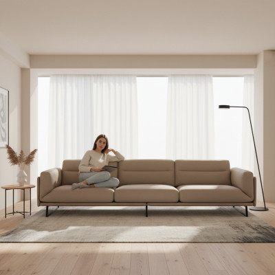 Sofa 4 miejsce do siedzenia skórzane sofy luksusowa designerska kanapa beżowa luksusowa podkładka czteroosobowa xxl