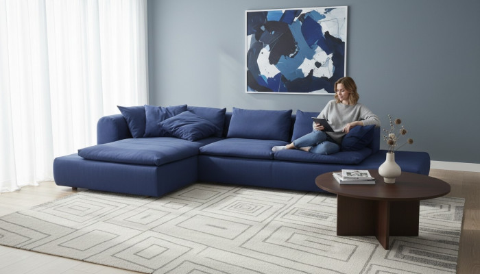 Narożnikowa kanapa Meble w kształcie litery L Niebieskie Sofy Włókienniczy Kanapa Tapicerka Kanapy Sofa