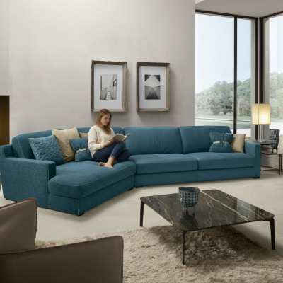 Design Sofa L Shape Podkładka Kanapa Meble do salonu Meble Narożnikowa kanapa Włókienniczy Niebieski