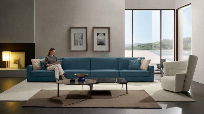 Sofa 4-miejsce do siedzenia Podkładka Couch Skóra Sofy Design Italian Meble Blue