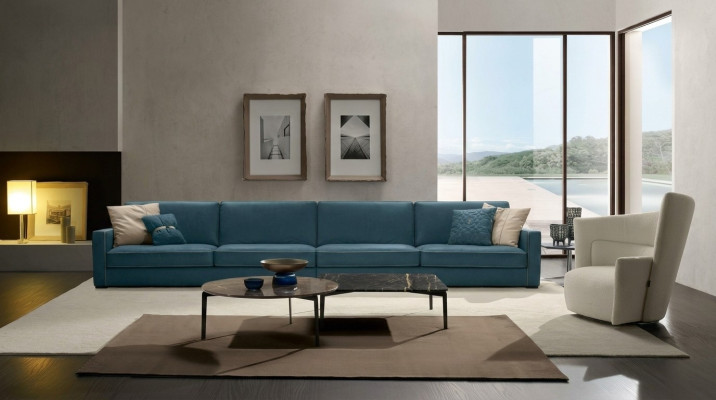 Sofa 4-miejsce do siedzenia Podkładka Couch Skóra Sofy Design Italian Meble Blue