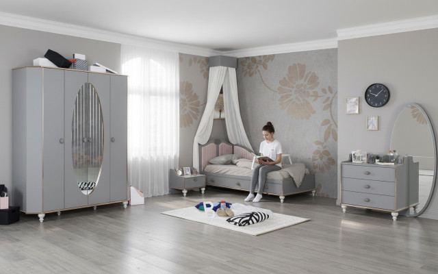 żłobek Design Zestaw Łóżko Stolik nocny Kredens Szafa 4 sztuki.
