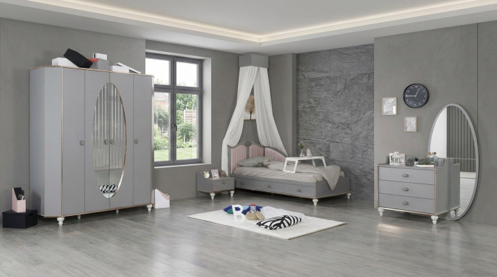 żłobek Design Zestaw Łóżko Stolik nocny Kredens Szafa 4 sztuki.