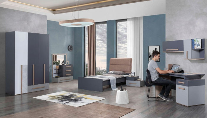 komplet żłobek Łóżko Stolik nocny pokój młodzieżowy nowoczesny design 6 sztuk.