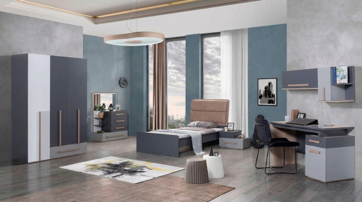 komplet żłobek Łóżko Stolik nocny pokój młodzieżowy nowoczesny design 6 sztuk.