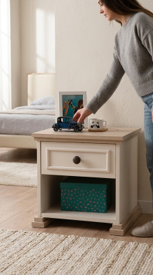 Design Nowoczesne Meble Stolik nocny Komoda Dziecięca Pokój Młodzieżowy Beżowe Drewno