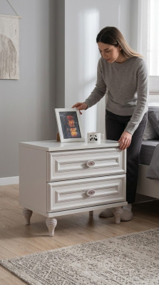 Design Stolik nocny Boczne Konsole Stołowe Biały stoły Meble Drewno Nowe