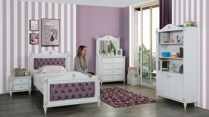 Designerski zestaw do pokoju młodzieżowego Łóżko Szafki nocne Kredens w komplecie 4 sztuki.
