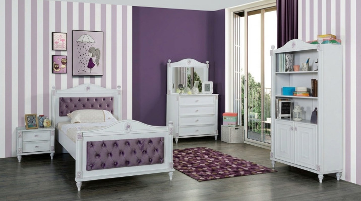 Designerski zestaw do pokoju młodzieżowego Łóżko Szafki nocne Kredens w komplecie 4 sztuki.