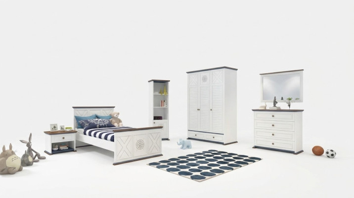 Kompletne łóżko jednoosobowe do pokoju młodzieżowego Szafa Kredens z Lustro Design 6 sztuk