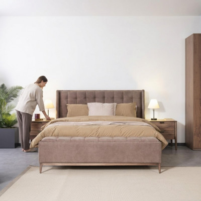 Łóżko Design Podwójne łóżko Luksusowe łóżko Podkładka Sypialnia Meble Nowy materiał Drewno
