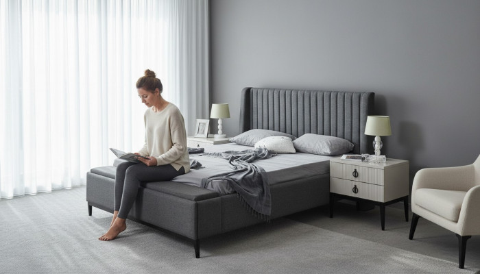 Łóżko Design Podwójne łóżko Podkładka Sypialnia Meble Hotel Rama łóżka Szara
