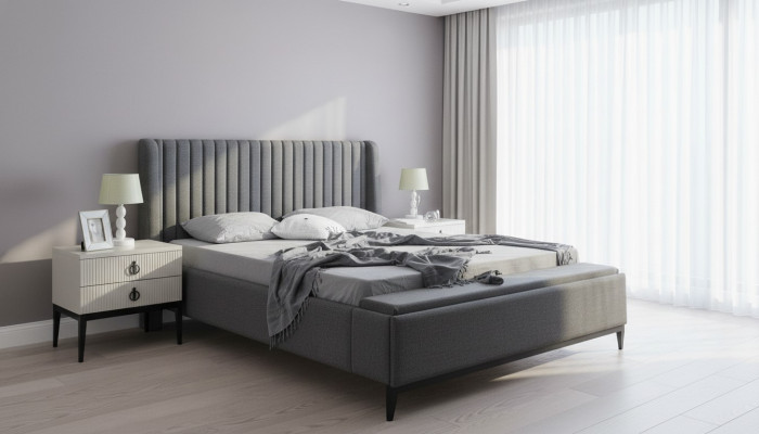 Łóżko Design Podwójne łóżko Podkładka Sypialnia Meble Hotel Rama łóżka Szara