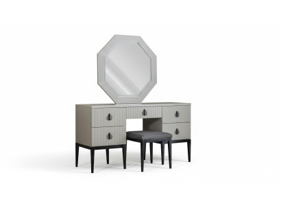 Toaletka z Lustro Szara Sypialnia Design Konsol Stołek Nowość