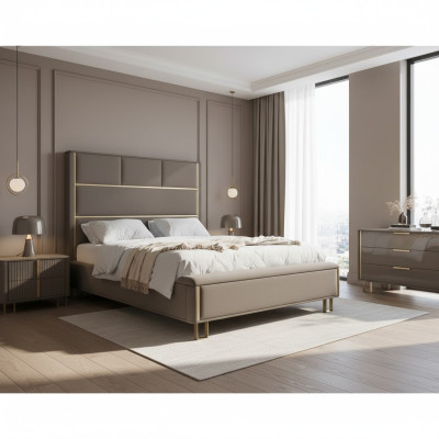Taupe Podkładka do łóżka Podwójne łóżko Drewno Sypialnia Meble Hotel Podkładka 180x200